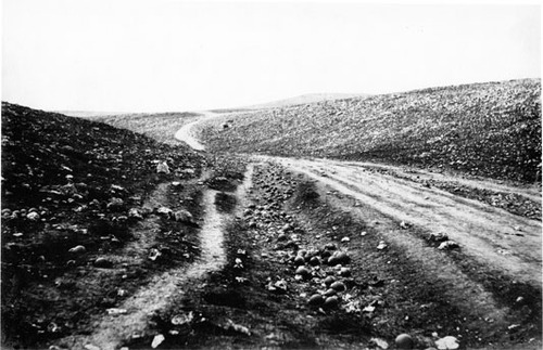 Roger Fenton landscape photo after a battle in the Crimean War